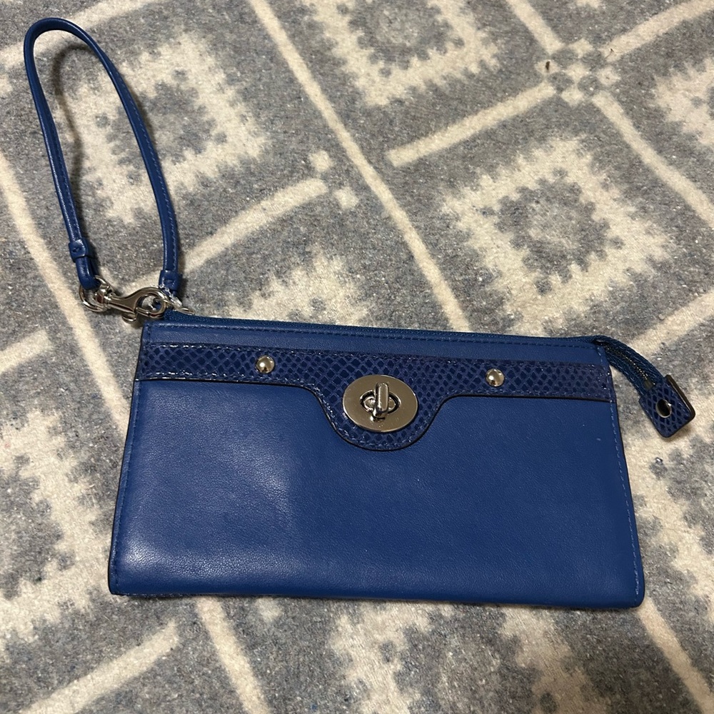 Coach cobalt Blue Wristlet Clutch with Silver Accents new